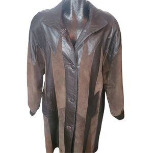 Vintage BFC Made In Canada Brown Leather And Suede Patchwork Mid-length Coat L